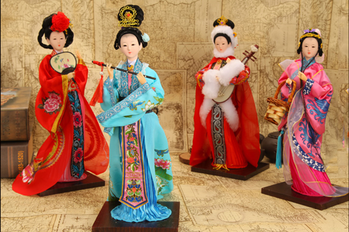 北京傳統絹人擺件十三釵四大美女工藝品
