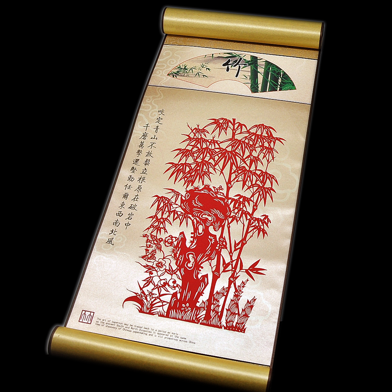 中國風特色手工藝品剪紙卷軸畫梅蘭竹菊