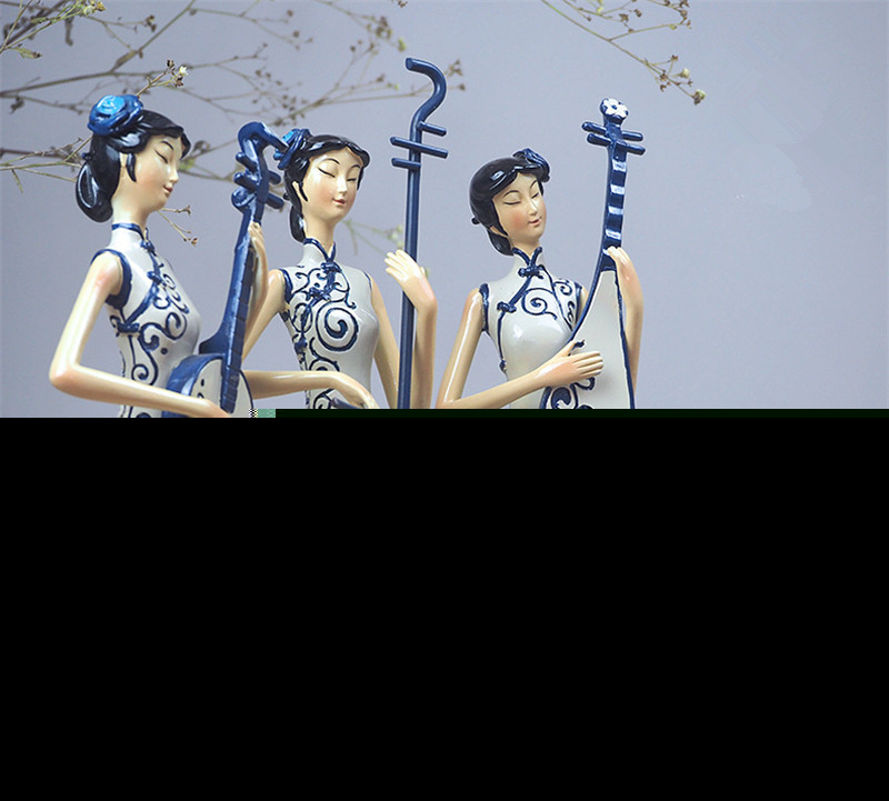 新中式古典旗袍奏樂仕女工藝品