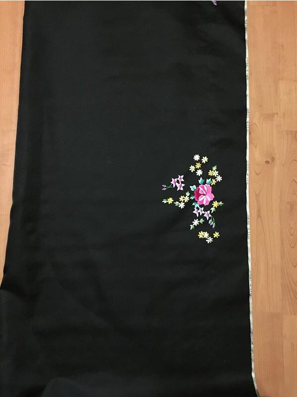 傳統黑色真絲手工刺繡提花布