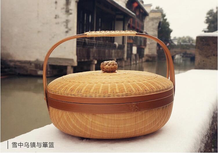 竹編制品中國風茶點收納簞籃