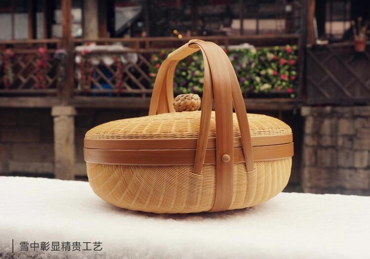 竹編制品中國風茶點收納簞籃