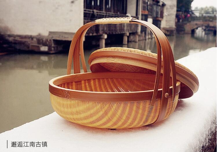 竹編制品中國風茶點收納簞籃