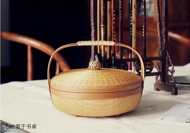 竹編制品中國風茶點收納簞籃