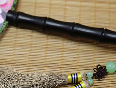雙面真絲手工刺繡團扇，古典黑檀木宮扇子
