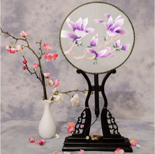 四款雙面繡花中國風(fēng)團扇，古風(fēng)宮扇古典扇子圖