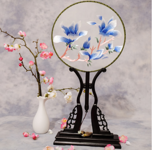 四款雙面繡花中國風(fēng)團扇，古風(fēng)宮扇古典扇子圖