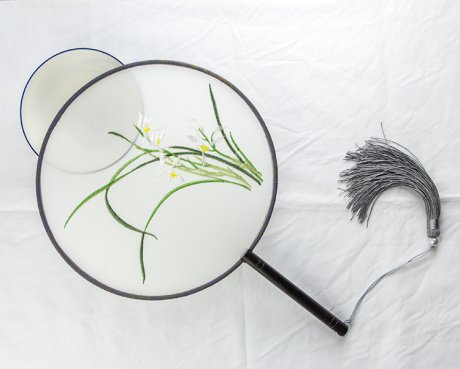 精美蘭花刺繡古風團扇，古典繡花工藝扇子