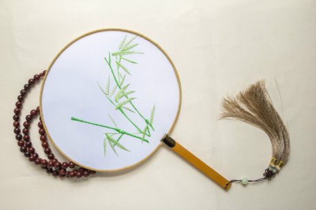 高風亮節竹子刺繡團扇，古典繡花宮扇工藝扇子