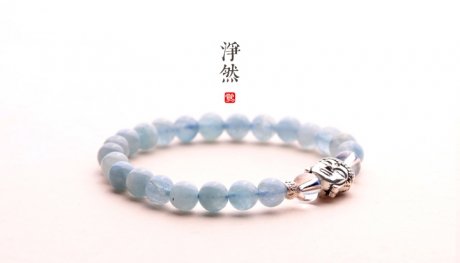 釋迦摩尼佛像銀手鏈，凈然海藍寶手串