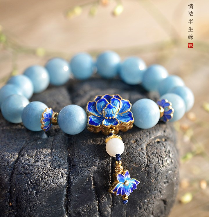 典雅925銀牡丹手鏈，清新唯美海藍寶手串