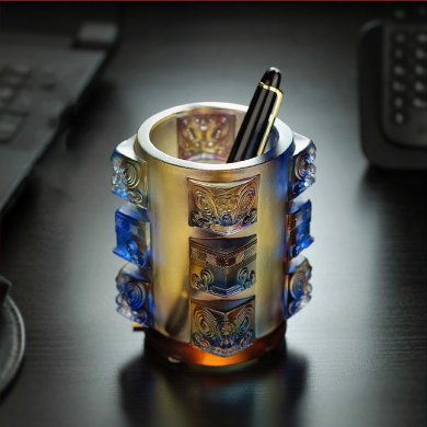 精美失蠟古琉筆筒，中國傳統手工琉璃筆筒