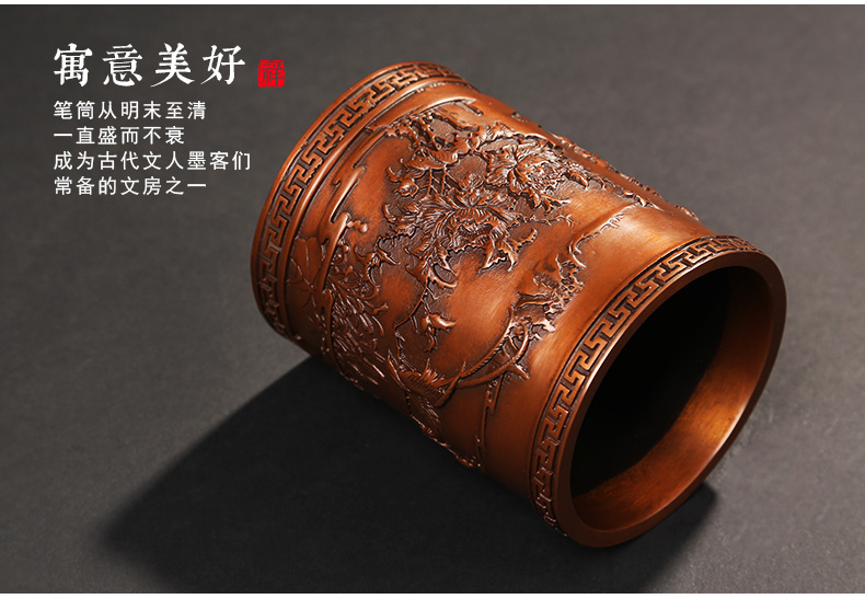 仿古喜鵲筆筒，文房四寶擺件