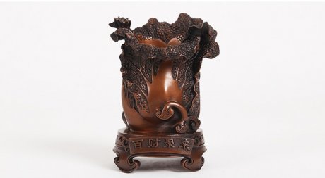 仿古百財聚來筆筒，招財文房四寶擺件