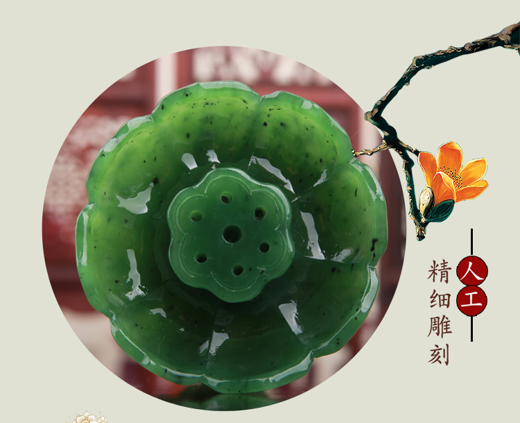 中國風文藝碧玉蓮花筆洗和田玉蓮花香爐