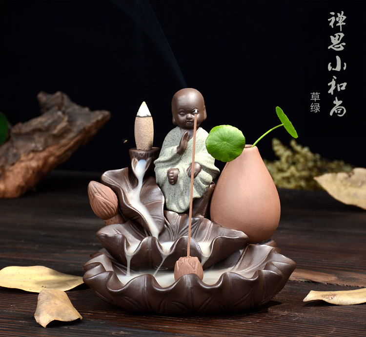 創意仿古紫砂小和尚陶瓷倒流香爐