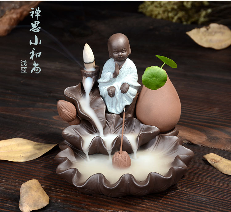 創意仿古紫砂小和尚陶瓷倒流香爐