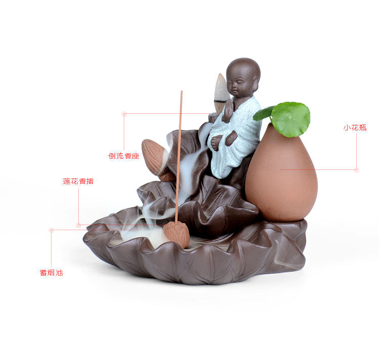 創意仿古紫砂小和尚陶瓷倒流香爐