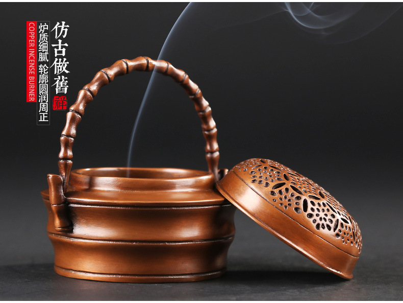 紫銅竹節(jié)手爐，仿古鏤空熏香爐