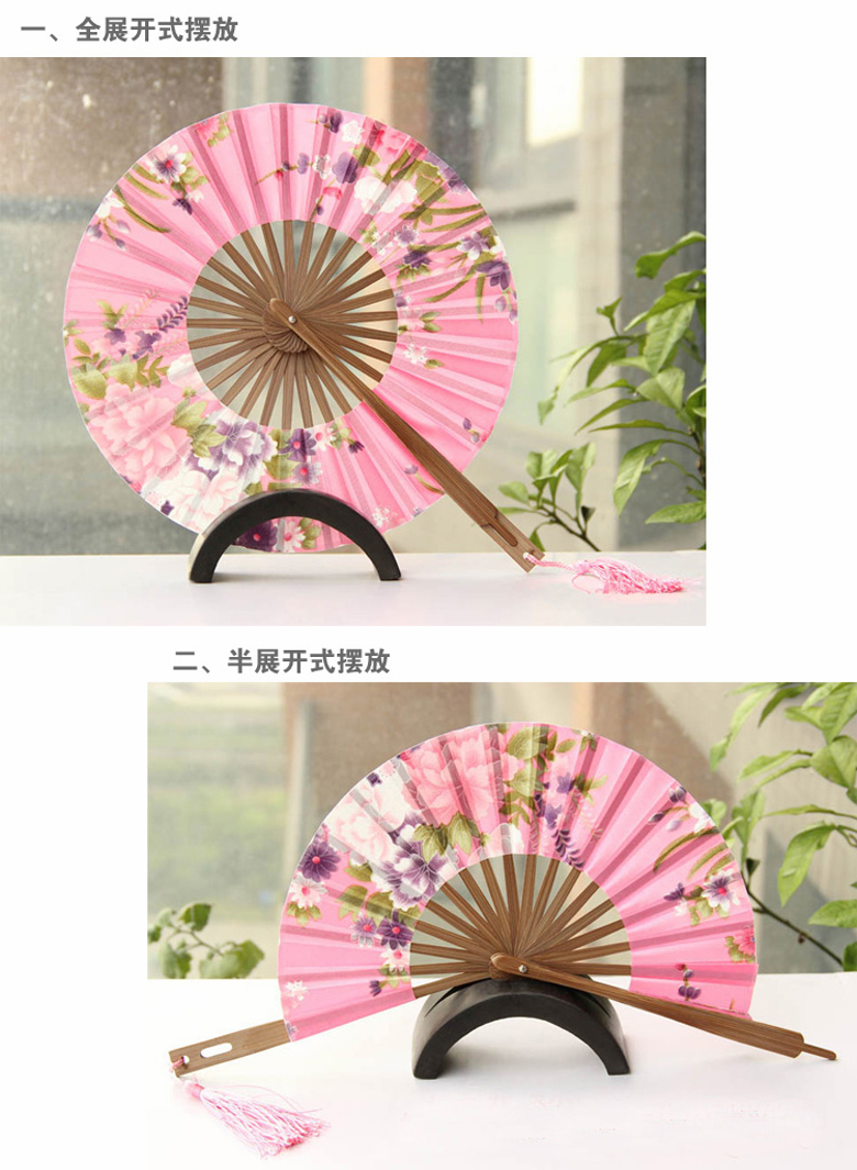 日式360度旋轉圓形竹工藝團扇扇子圖片