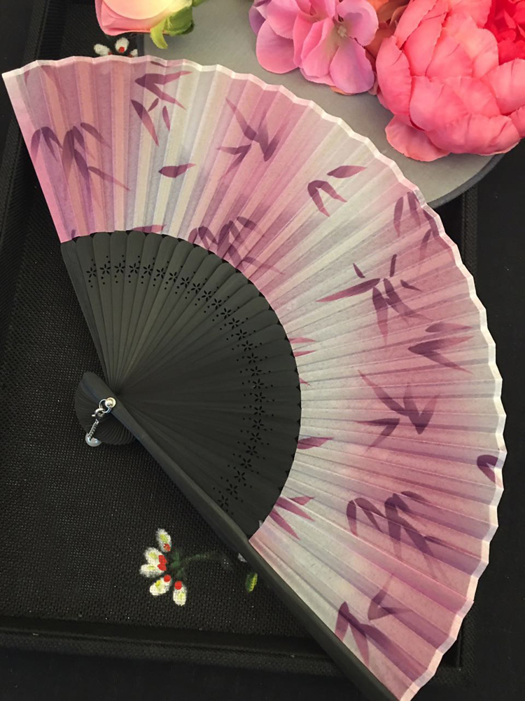 古典中國風烤漆邊真絲櫻花竹折扇