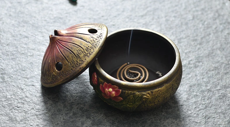 仿古蓮花檀香盤，禪意陶瓷香爐