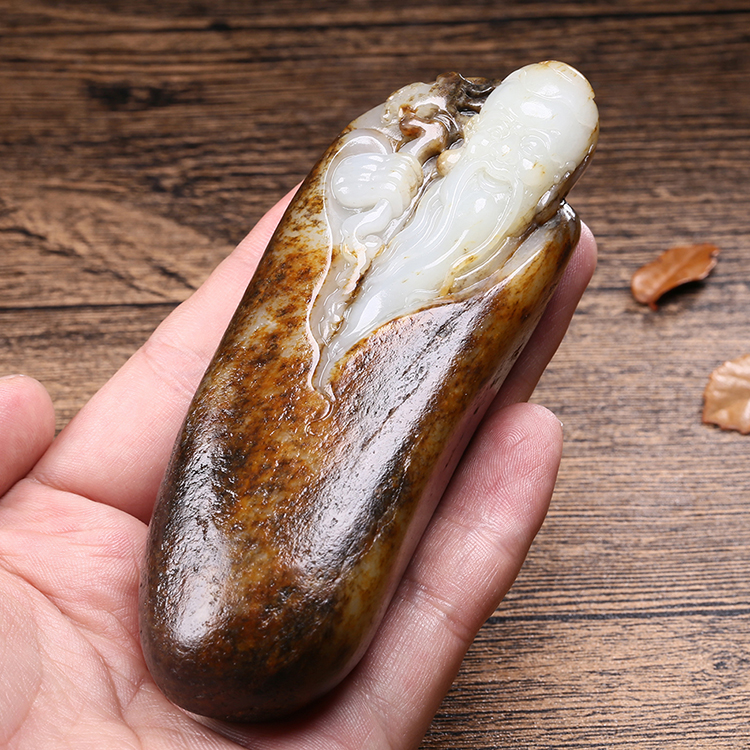 天然白玉壽星手玩件，和田玉掛件籽料