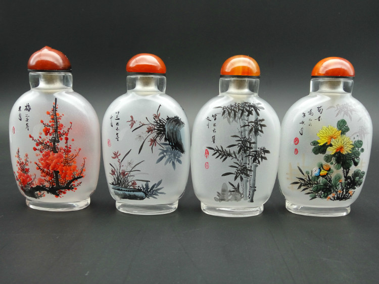 梅蘭竹菊四件套純手工內畫鼻煙壺