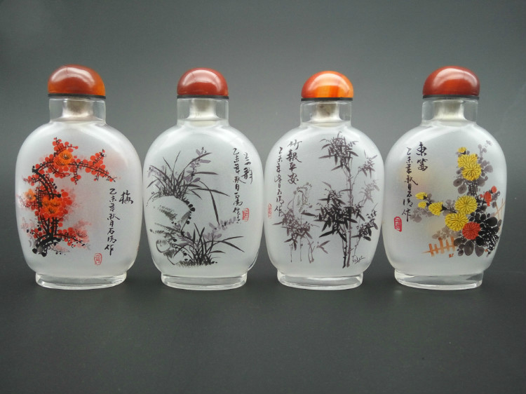 梅蘭竹菊四件套純手工內畫鼻煙壺