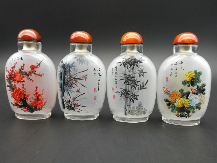 梅蘭竹菊四件套純手工內畫鼻煙壺