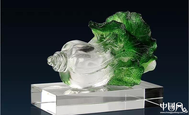 古法琉璃，百財如意白菜琉璃擺件
