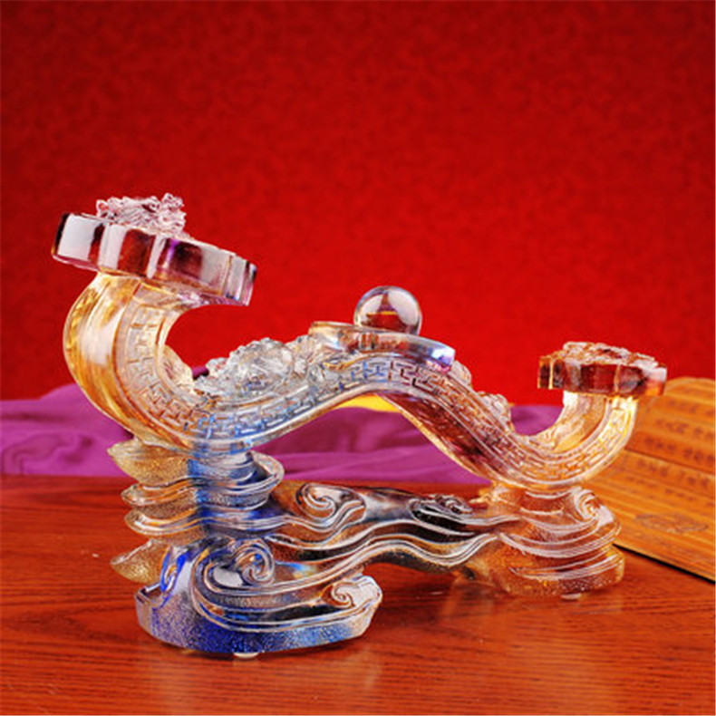 龍鳳如意琉璃工藝品，古法琉璃擺件