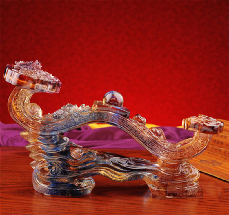 龍鳳如意琉璃工藝品，古法琉璃擺件