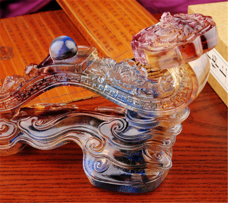 龍鳳如意琉璃工藝品，古法琉璃擺件