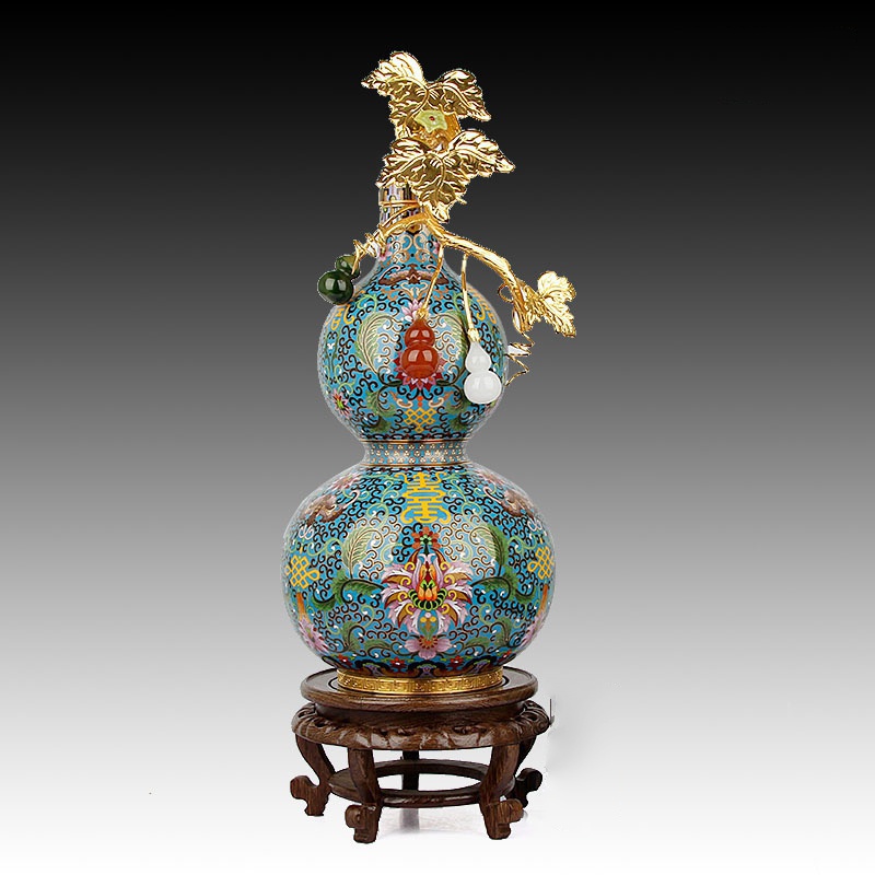 傳統葫蘆花瓶銅胎掐絲擺件