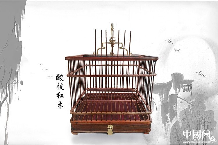 中國風紅木鳥籠子