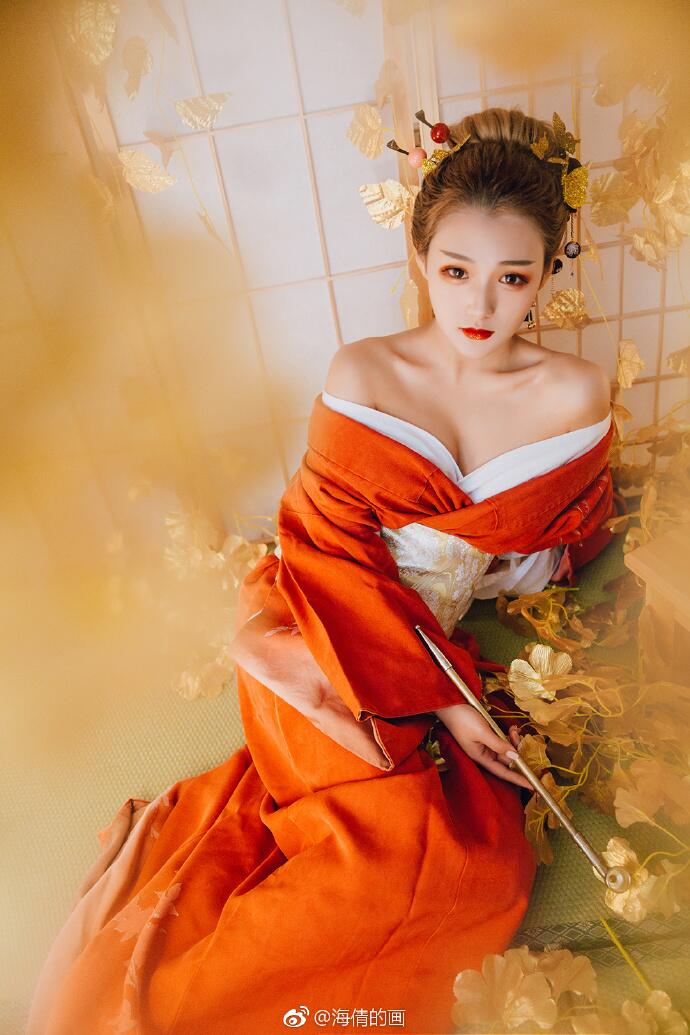 日式和服風古裝攝影，好美麗的紅衣小姐姐