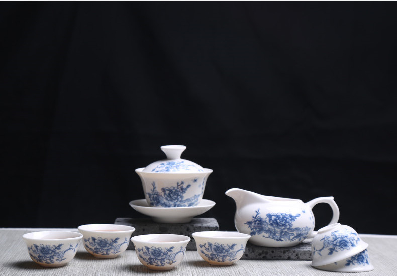 青花瓷茶具套裝禮盒，家用白瓷功夫茶具