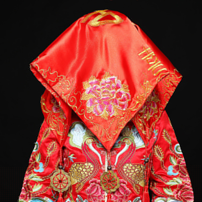 五款精美的新娘結婚紅蓋頭，中式刺繡喜帕蓋頭