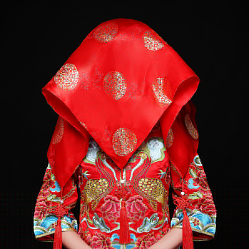 五款精美的新娘結婚紅蓋頭，中式刺繡喜帕蓋頭