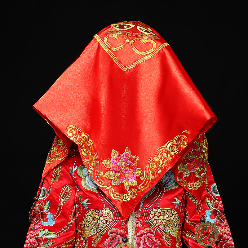 五款精美的新娘結婚紅蓋頭，中式刺繡喜帕蓋頭