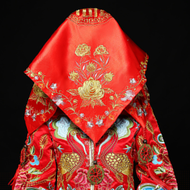 五款精美的新娘結婚紅蓋頭，中式刺繡喜帕蓋頭