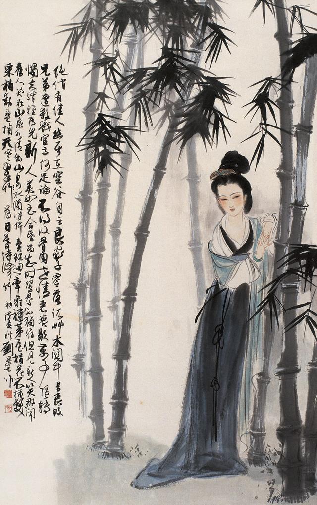 劉旦宅仕女圖，畫美人美淺墨繪