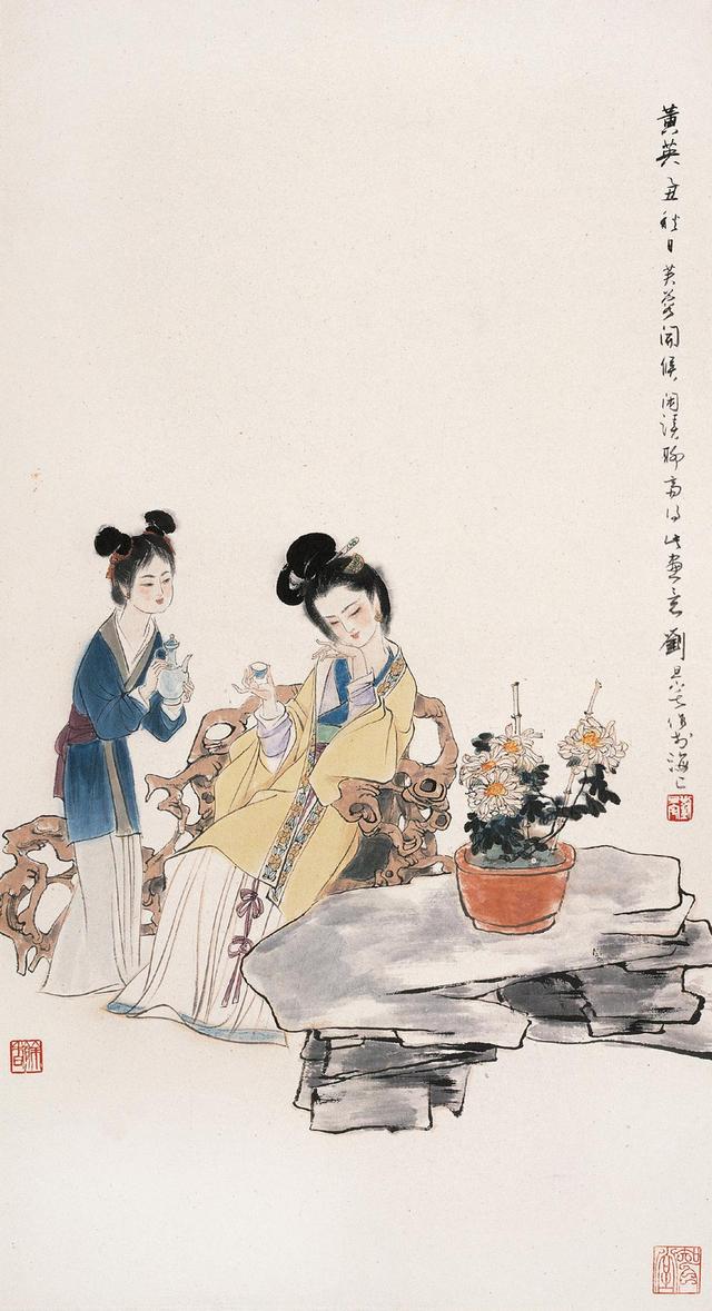 劉旦宅仕女圖，畫美人美淺墨繪