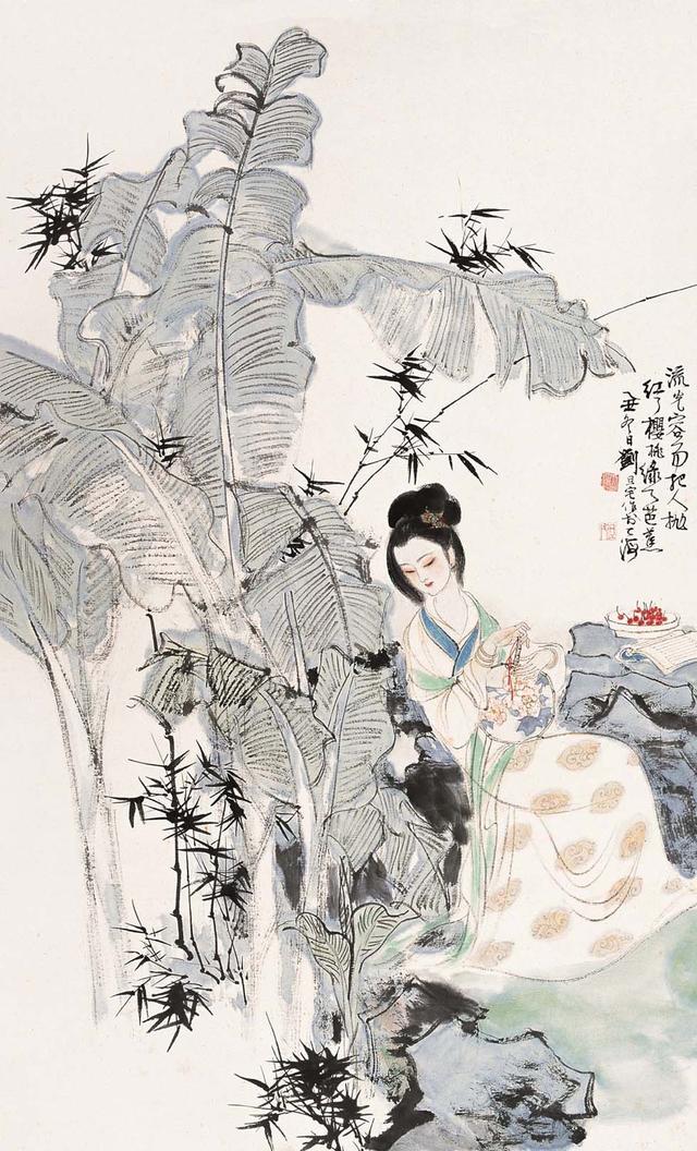 劉旦宅仕女圖，畫美人美淺墨繪