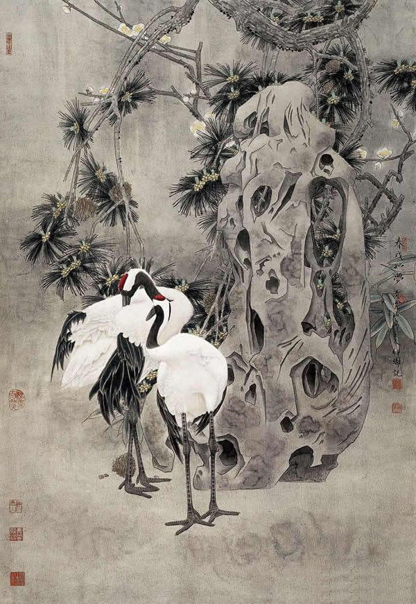 竇申清仙鶴工筆畫國畫作品欣賞