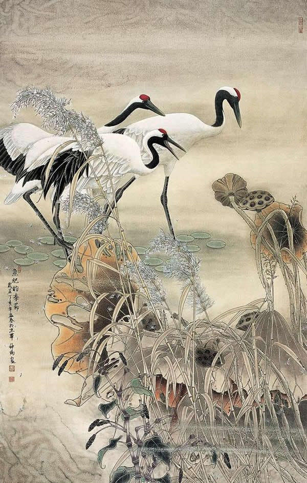 竇申清仙鶴工筆畫國畫作品欣賞