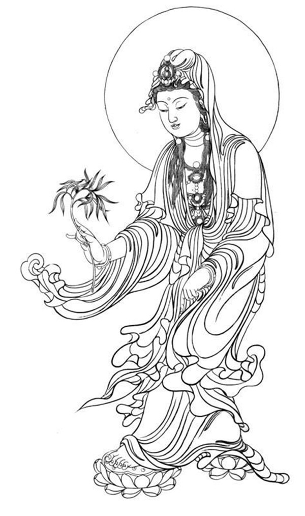 中國風繪畫技巧白描觀音圖