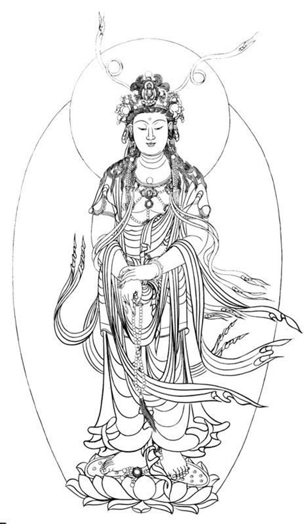 中國風繪畫技巧白描觀音圖