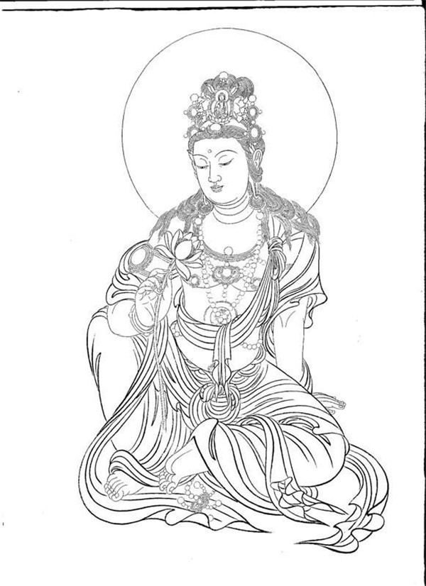 中國風繪畫技巧白描觀音圖